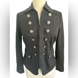 INC Black Military Style Jacket w/front Zip & sliver button details Size Small